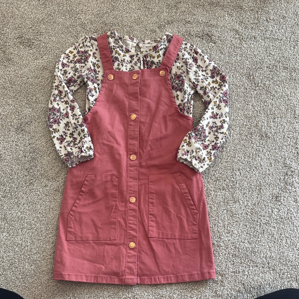 Floral Long Sleeve Overall Dress Set